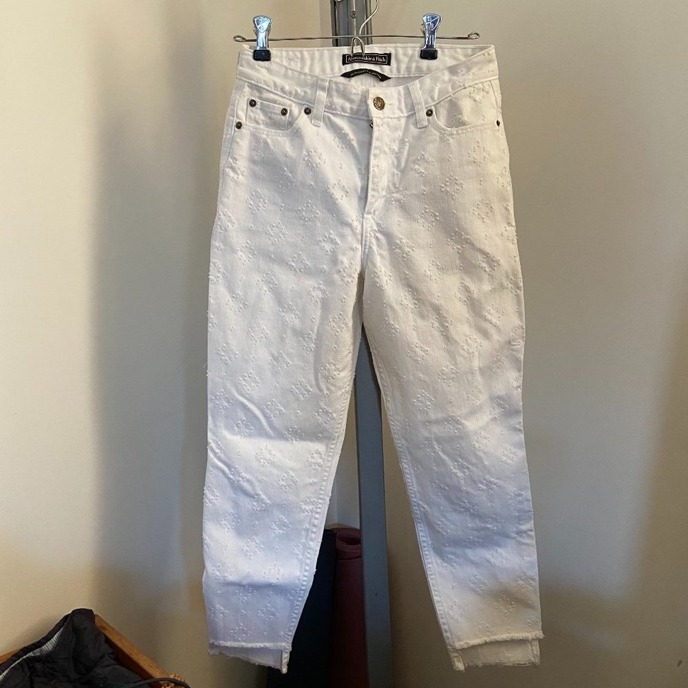 Abercrombie crop eyelet mid-rise mom jeans*